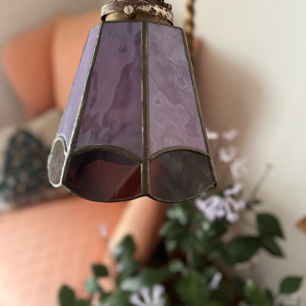 Vintage Purple Stained Glass Lamp Shade 6” x 6”